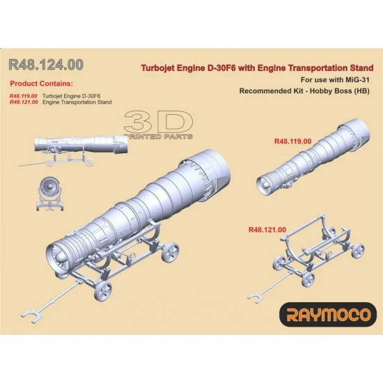 RAYMOCO R48.124.00 1/48 Mikoyan MiG-31 Engine D-30F6 with Transportation Stand for Hobby Boss kits