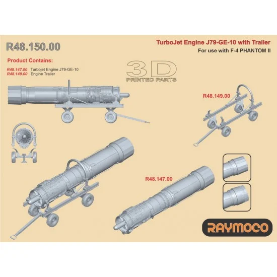 RAYMOCO R48.150.00 1/48 F-4 Phantom II Turbo Jet Engine J79-GE-10 with Trailer