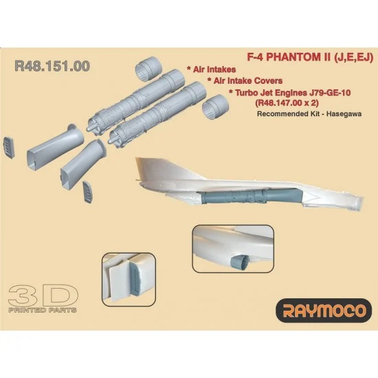 RAYMOCO R48.151.00 1/48 F-4 Phantom II Air Intakes, Covers, Turbo Jet Engine J79-GE-10 for Hasegawa kits