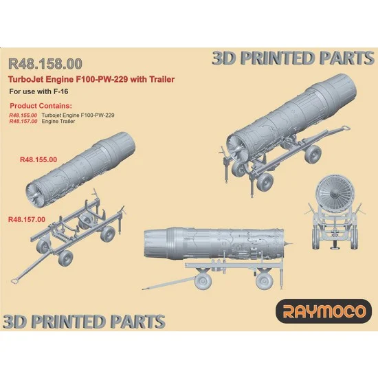 RAYMOCO R48.158.00 1/48 F-16 Turbo Jet Engine F100-PW-229 with Trailer for Tamiya kit