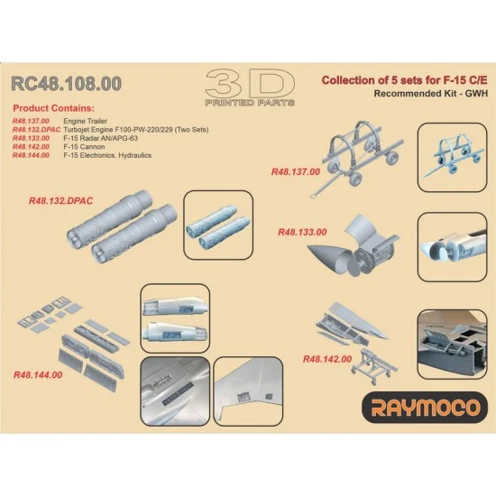 RAYMOCO RC48.108.00 1/48 F-15 C/E Radar AN/APG-63, Engines F100-PW-220/229, etc for Great Wall Hobby kits