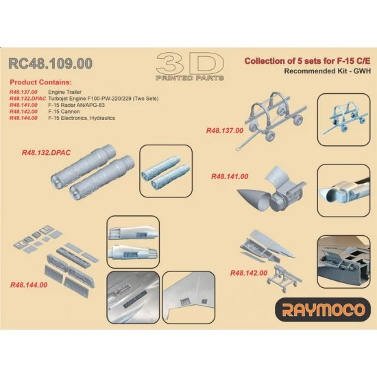 RAYMOCO RC48.109.00 1/48 F-15 C/E Radar AN/APG-83, Engines F100-PW-220/229, etc for Great Wall Hobby kits