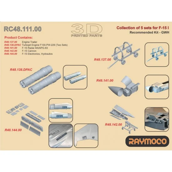 RAYMOCO RC48.111.00 1/48 F-15 I Radar AN/APG-83, Engines F100-PW-229, Cannon, etc for Great Wall Hobby kits