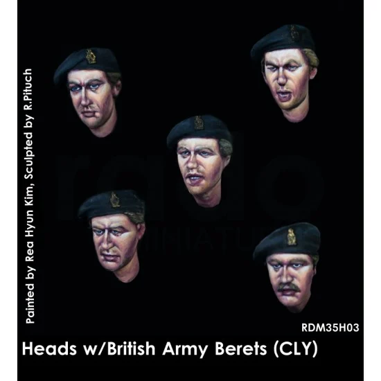 Rado Miniatures 35H03 1/35 5x Heads w/British Army Berets (County London of Yeomanry) - Model Figures