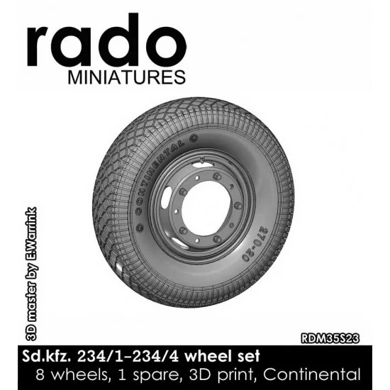 Rado Miniatures 35S23 1/35 SdKfz.234 Wheel set, Continental Thread (8 wheels, 1 spare, 3D Print) - Military Vehicles & Tanks