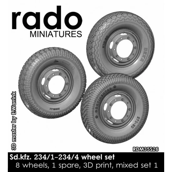 Rado Miniatures 35S26 1/35 SdKfz.234 Wheel set, Mixed set #1 (4 Continental, 2 Deka, 2 Pirelli, 1 spare) - Military Vehicles & Tanks