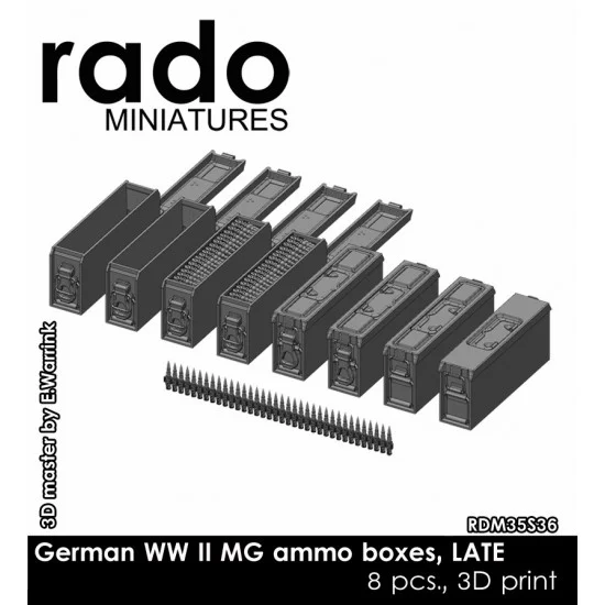 Rado Miniatures 35S36 1/35 WWII German MG Ammo Boxes Late (8pcs) - Military Vehicles & Tanks