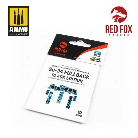 Red Fox Studio 48123 1/48 Su-34 Fullback Black Edition Cockpit Instrument Panels & Detail Parts for Kitty Hawk