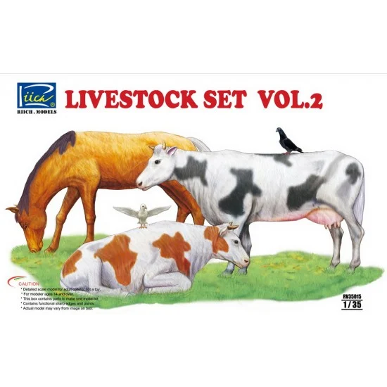 Riich RV35015 1/35 Livestock Set Vol.2 (Horse + Bird + Cow) - Scenics & Diorama