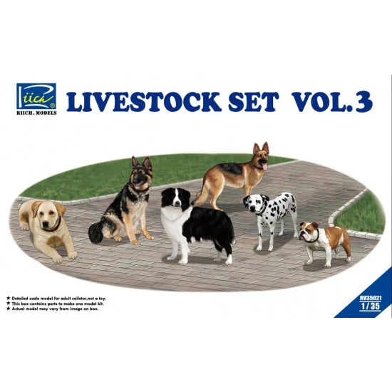 Riich RV35021 1/35 Livestock Set Vol.3 (6 Dogs) - Scenics & Diorama
