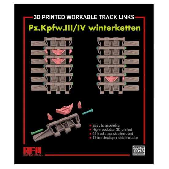 Rye Field Model 2018 1/35 Pz.III/IV Winterketten Workable Track Links (3D printed ) - Military Vehicles & Tanks