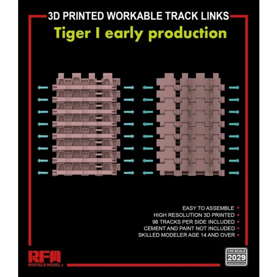 Rye Field Model 2029 1/35 Tiger I Early 3D Printed Workable Track Links - Military Vehicles & Tanks