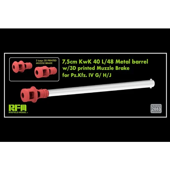 Rye Field Model 2083 1/35 PzKfz. IV G/H/J 7.5cm KwK 40 L/48 Metal Barrel with Muzzle Brake - Military Vehicles & Tanks
