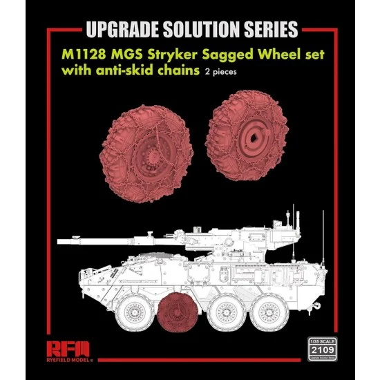 Rye Field Model 2109 1/35 M1128 MGS Stryker Sagged Wheel set with Anti-skid Chains (2pcs)
