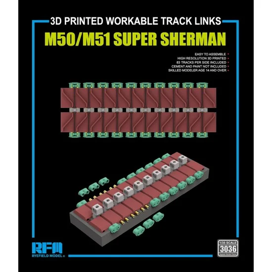 Rye Field Model 3036 1/35 M50/M51 SUPER SHERMAN 3D Printed Workable Track Links - Military Vehicles & Tanks