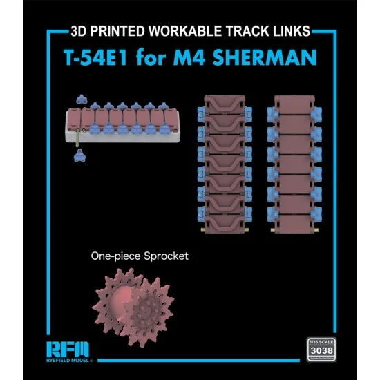 Rye Field Model 1/35 M4 Sherman T-54E1 3D Printed Workable Tracks with One-piece Sprocket