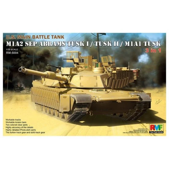 Rye Field Model 5004 1/35 US M1A2 SEP Abrams Main Battle Tank TUSK I / TUSK II / M1A1 TUSK (3 in 1) - Military Vehicles & Tanks