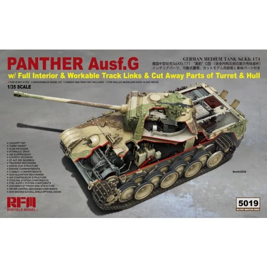 Rye Field Model 5019 1/35 Panther Ausf.G w/Full Interior, Workable Track Links - Military Vehicles & Tanks