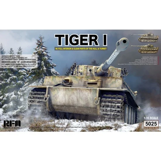 Rye Field Model 5025 1/35 Tiger Early Production w/Full Interior, Clear Parts & Workable Track Links - Military Vehicles & Tanks