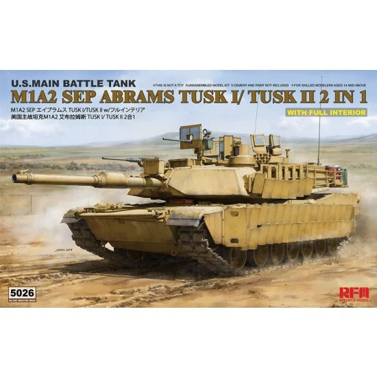 Rye Field Model 5026 1/35 M1A2 SEP Abrams Tusk I / II with Full Interior - Military Vehicles & Tanks
