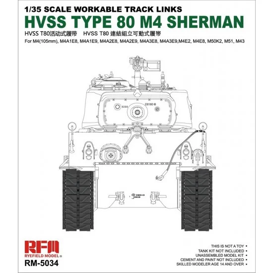 Rye Field Model 5034 1/35 HVSS T80 Track for M4 Sherman - Military Vehicles & Tanks