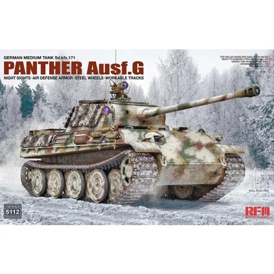 Rye Field Model 5112 1/35 SdKfz.171 Panther Ausf.G w/Night Sights & Air Defense Armour & Steel Wheel - Military Vehicles & Tanks