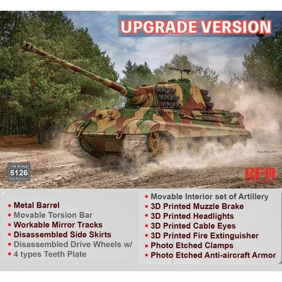Rye Field Model 5126 1/35 SdKfz.182 Tiger Ausf.B King Tiger (Henschel Turret) [Upgrade Version] - Military Vehicles & Tanks