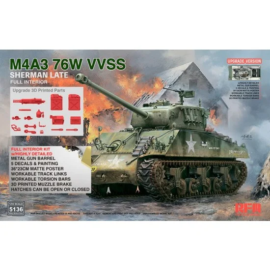 Rye Field Model 5136 1/35 M4A3 76W VVSS Sherman Late with Full Interior [Upgrade Version] - Military Vehicles & Tanks