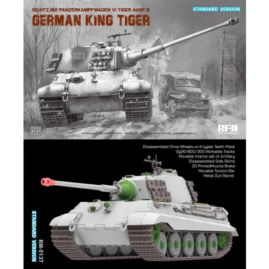 Rye Field Model 5137 1/35 SdKfz.182 Panzerkampfwagen VI Tiger Ausf.B King Tiger Ardennes 1944 [Standard] - Military Vehicles & Tanks