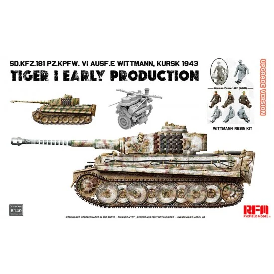 Rye Field Model 5140 1/35 SdKfz.181 Tiger I Early Kursk 1943 with Engine and Wittmann [Updated Version] - Military Vehicles & Tanks