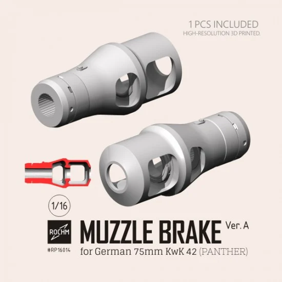 ROCHM RP16014 1/16 Muzzle Brake Ver. A for German 75mm KwK 42 (Panther) - Military Vehicles & Tanks
