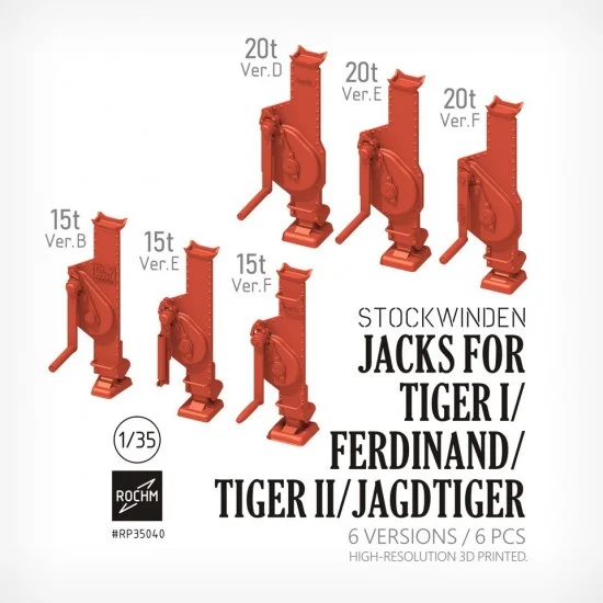 ROCHM RP35040 1/35 Jacks for Tiger I, Ferdinand, Tiger II, Jagdtiger (6 Versions, 6pcs) - Military Vehicles & Tanks