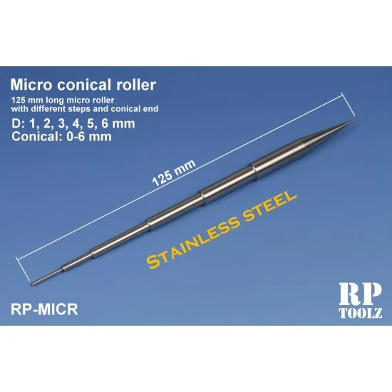 RP Toolz RP-MICR Stainless Steel Micro Conical Roller (Length: 125mm, Conical: 0-6mm)