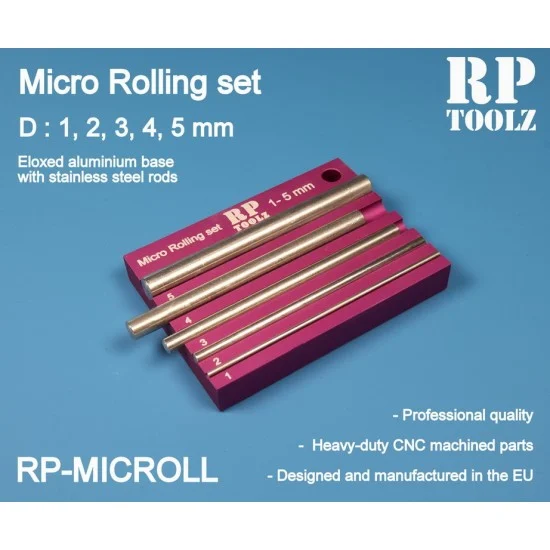 RP Toolz RP-MICROLL Micro Rolling set (dia. 1-5mm) Eloxed Aluminium Base w/Stainless Steel Rods