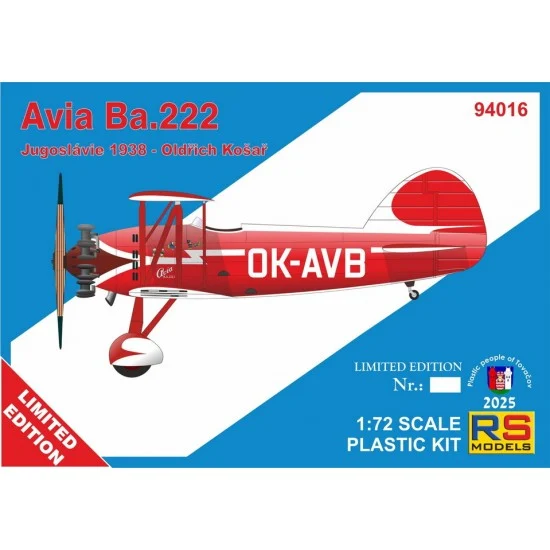 RS Models 94016 1/72 Czechoslovak Avia Ba.222 Aerobatic Trainer Aircraft - Model Planes