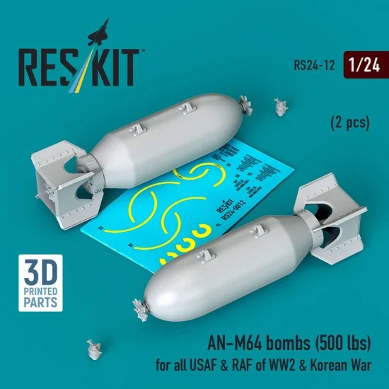 Reskit RS24-0012 1/24 WWII/Korean War USAF/RAF AN-M64 Bombs 500lbs (2pcs)