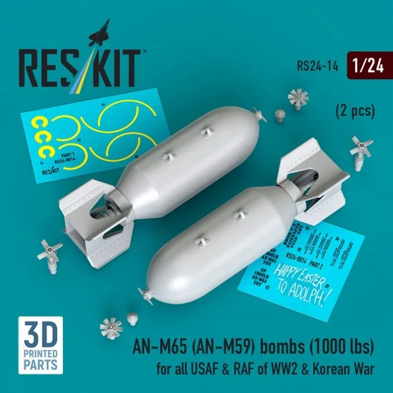 Reskit RS24-0014 1/24 WWII/Korean War USAF/RAF AN-M65 (AN-M59) Bombs 1000lbs (2pcs)