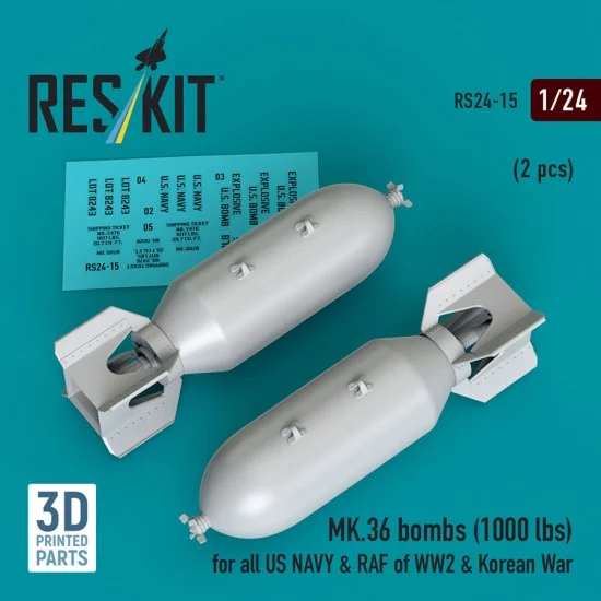 Reskit RS24-0015 1/24 WWII/Korean War US Navy/RAF MK.36 Bombs 1000lbs (2pcs)