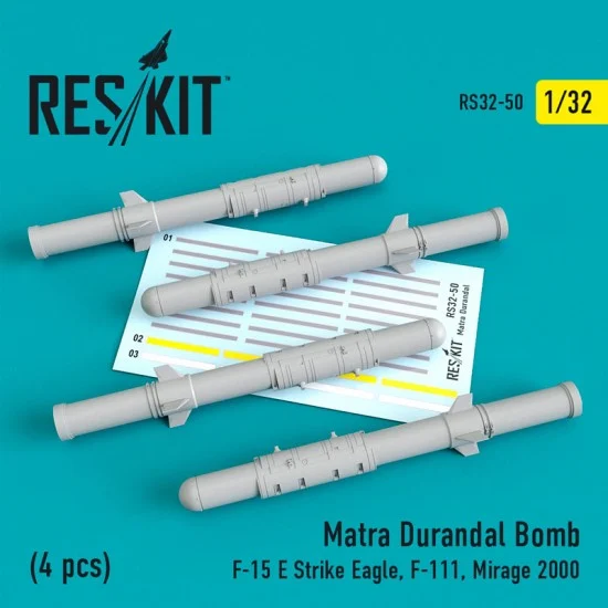 Reskit RS32-0050 1/32 Matra Durandal Bomb (4pcs) for F-15 E Strike Eagle, F-111, Mirage 2000 (Kitty Hawk)