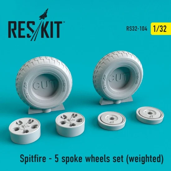 Reskit RS32-0104 1/32 Spitfire 5 Spoke Wheels (weighted) for Hasegawa/HobbyBoss/Revell/Tamiya kits