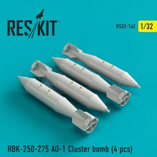 Reskit RS32-0142 1/32 RBK-250-275 AO-1 Cluster Bomb (4pcs) for Trumpeter Su-25, MiG-21, MiG-27 kits