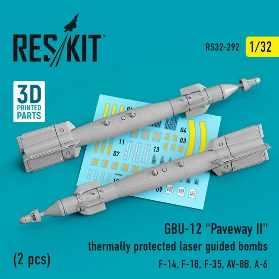 Reskit RS32-0292 1/32 GBU 12 Bomb Thermally Protected (2pcs) for Aademy/Revell/Trumpeter/Tamiya/Hasegawa