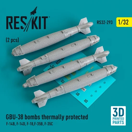Reskit RS32-0293 1/32 GBU 38 Bomb Thermally Protected (4pcs) for F-14B, F-14D, F-18, F-35B, F-35C