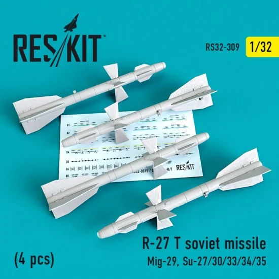 Reskit RS32-0309 1/32 Soviet R-27 T Missile (4pcs) for Trumpeter/Revell Mig-29, Su-27/30/33/34/35