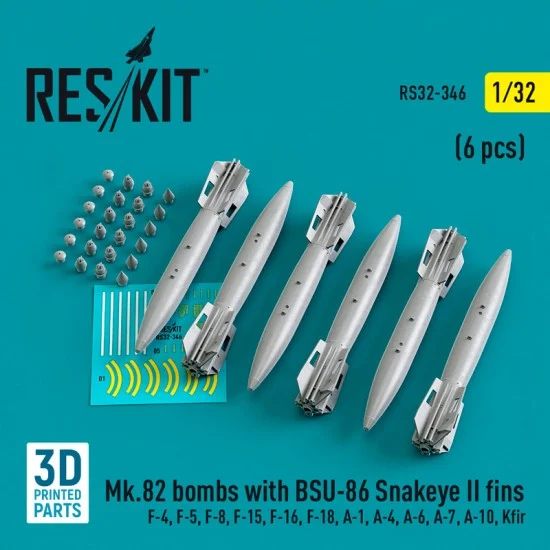 Reskit RS32-0346 1/32 Mk.82 Bombs w/BSU-86 Snakeye II Fins (4pcs) for Revell/Tamiya/Academy