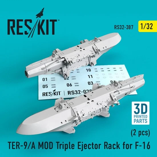 Reskit RS32-0387 1/32 TER-9/A MOD Triple Ejector Rack for F-16 (2pcs) (3D Printing)