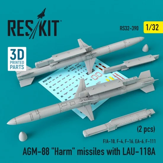 Reskit RS32-0390 1/32 AGM-88 Harm Missiles with LAU-118A (2 pcs) (F/A-18, F-4, F-16, EA-6, F-111)