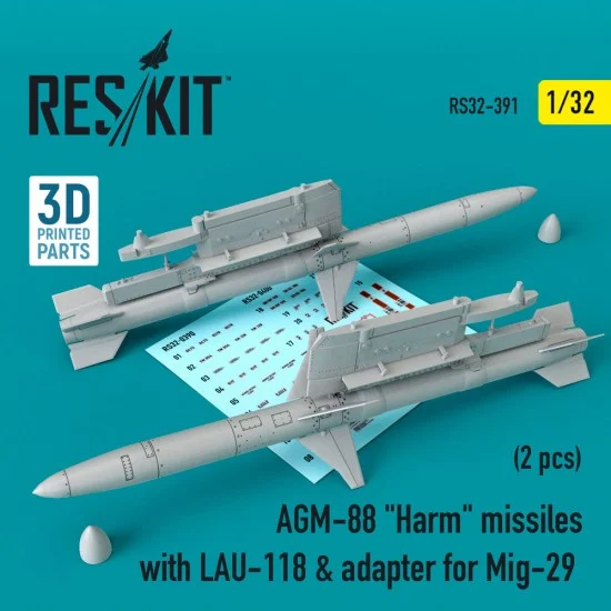 Reskit RS32-0391 1/32 AGM-88 Harm Missiles with LAU-118 & Adapter for MiG-29 (2 pcs)