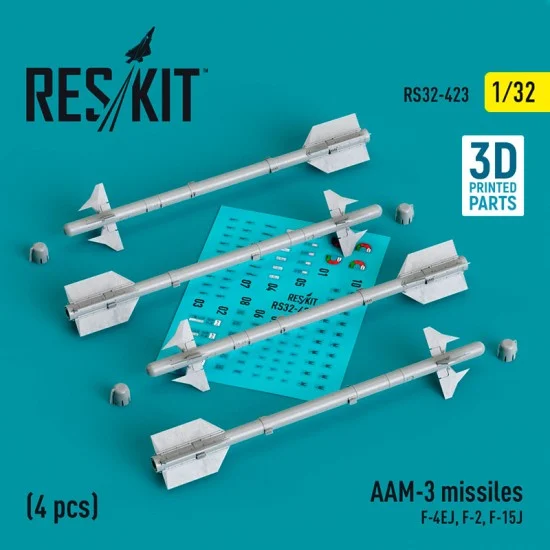 Reskit RS32-0423 1/32 F-4EJ, F-2, F-15J AAM-3 Missiles (4pcs, 3D Printed)