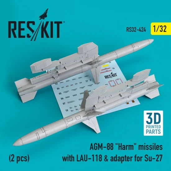 Reskit RS32-0424 1/32 AGM-88 Harm Missiles with LAU-118 & Adapter for Su-27 (2pcs)